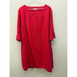 FLAX 100% Linen Red Tunic Top | Size Medium | Jeanne Engelhart | Relaxed Fit